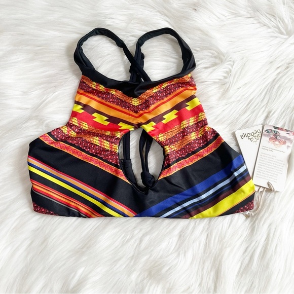 Agua Bendita Red Blue Aztec Print Bikini Swim Halter Top Size Medium NWT - Picture 1 of 4